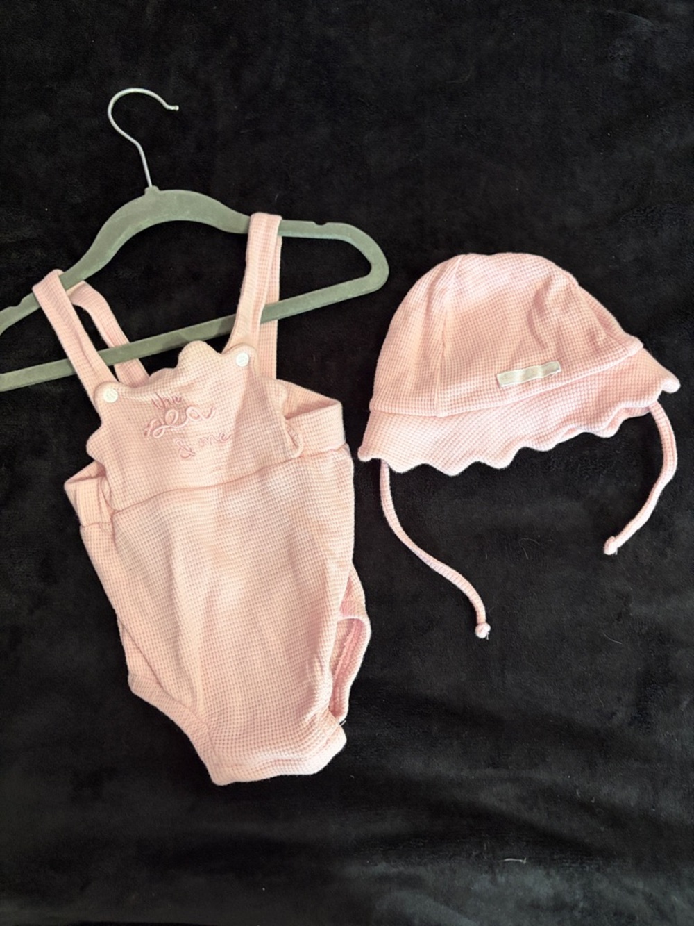 Baby Pink Waffle-Knit One-Piece Bodysuit with Matching Sun Hat